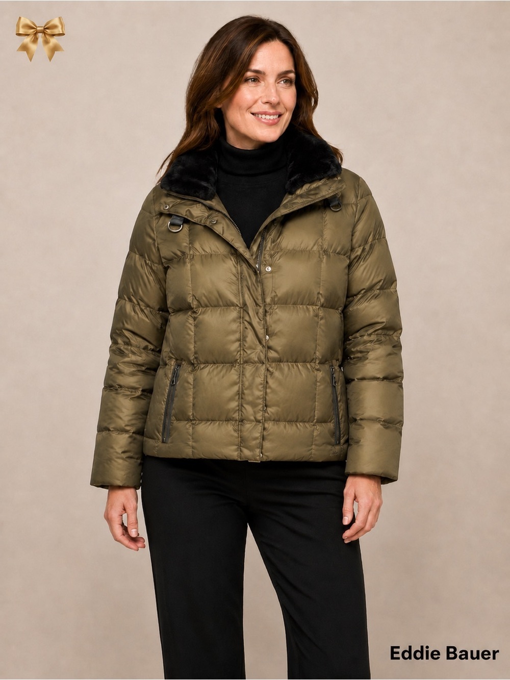 Eddie Bauer Goose Down Puffer Jacket Olive Green M 700 Fill